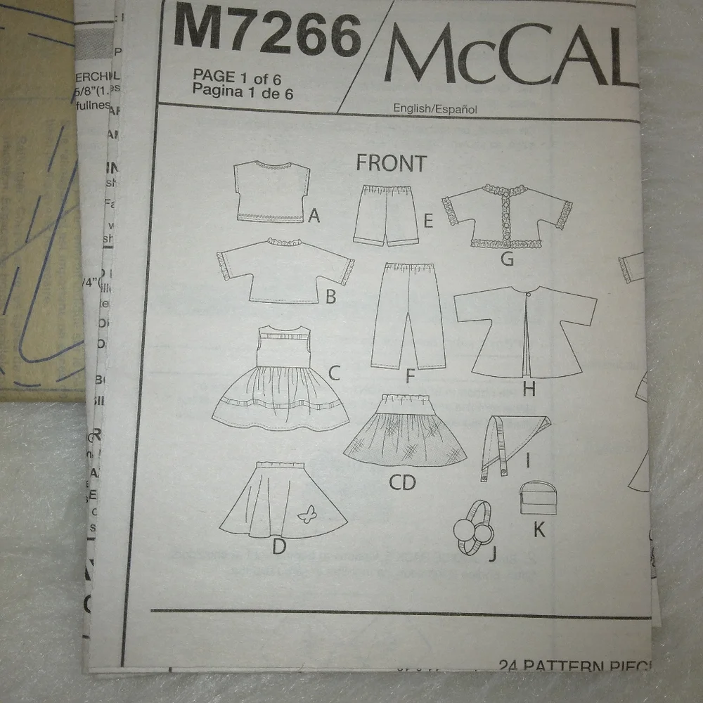 MCCALL'S M7266 Retro Wardrobe for American Girl Doll and 18